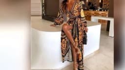 Womens Boho V-Neck Printed Sundress Long Maxi Dress for Summer Loose Party Beach Holiday Casual Long Dress Beach Dress