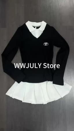 2026 New Preppy Style Fake Two Pieces Mini Knitted Shirts Dress Women Gyaru 2000s Aesthetic Vintage Long Sleeve One-Piece