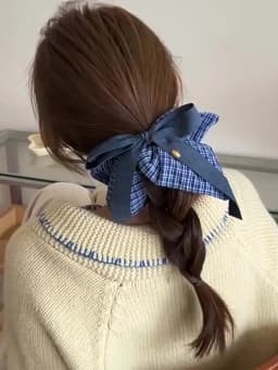 Bow Denim Blue Plaid Square Towel Large Intestine Hair Band Femininity Square Hair Accessories Headrope Rubber Band