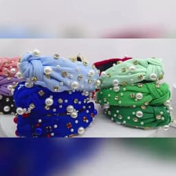 Hot Selling Fabric Knotted Headband Wide Edge Nail Diamond Pearl Hairband Korean Temperament Women's Hair Accessories