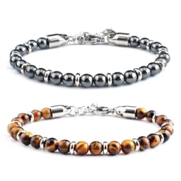 2026 Classic 6mm Tiger Eye Stone Hematite Beaded Bracelet Adjustable Stainless Steel Chain Bracelet for Men Women Jewelry Gifts