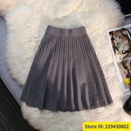 Autumn Winter Knitted Pleated Skirts Women's Elastic High Waist A-Line Umbrella Skirts Casual Sexy Slim Short Mini Skirts