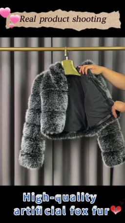 Winter Warm Ladies Fake Fox Fur Jacket Short Fashion Hooded Artificial Fox Fur Coat High Quality Women's Cropped Fur Coat Black
