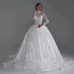 Fully Beaded Wedding Dress Beading With Ball Gown Glitter High-Neck Full Sleeve Customized Bride Dress Button Vestido De Novia