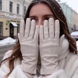 White Leather Women's Gloves, Genuine Leather, Cotton Lining Warm, Fashion Leather Gloves, Warm Winter Gloves -2226