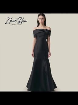Simple Mermaid Black Korea Evening Dresses Off the Shoulder Customized Photo shoot Thick Satin Floor Length Wedding Dress