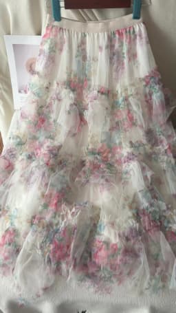 New In Flower Print Irregular Mesh Floral Mesh Long Skirt Women 2025 Spring French Elegant Style A-line Tulle Skirts