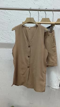 2026 New 100% Cotton Women Suits 2 Pieces Sets V Neck Sleeveless Buttons Vest Blazer+High Waist Shorts Lady Office Tracksuit