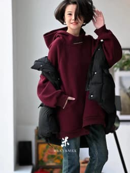 R70710 Artistic Casual Loose Thickened Age-Reducing Yellow Mid-Length Hooded Sweatshirt for Women 25 Autumn