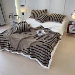 Double Layer Fleece Warm Winter Blanket Striped Thick Plush Blanket for Single Double Bed Multipurpose Sofa Throw Blanket Autumn