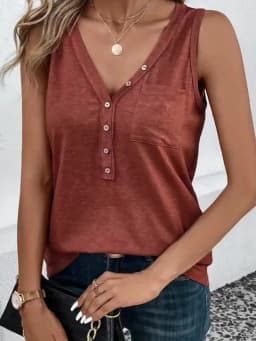 Lady's Olive Green Vest with Front Pocket and Sleeveless Top. Perfect for Casual Streetwear, a Versatile Piece That Can Be Worn