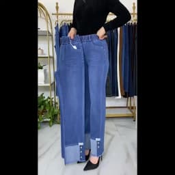 Middle-aged Women's Jeans Spring Autumn Stretch Waist Straight Denim Pants Large Size Loose High Waist Casual Black Blue Trouser