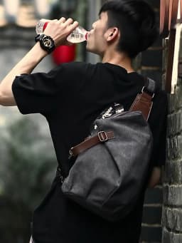 MTE ELAN Large Capacity Retro Canvas Sling Bag Man Leather Chest Bag Casual Travel Leisure Male Olive Green Shoulder Backpack