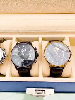 LOUIE JUELEN Couple Watches Multifunction World Map Dial Black Leather Strap Luminous Quartz Wristwatch Lovers Pair Gift Set