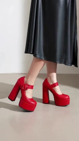Super High Thick Heel Waterproof Platform Shallow Square Buckle Women's High Heels Party Wearing Orange Women's Pumps