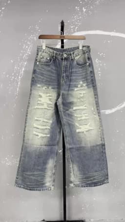 IEFB High Street Men's Denim Pants Hole Worn-out Streetwear Trousers Straight Wide Leg Casual Male Jeans New Autumn 2024 9C8513
