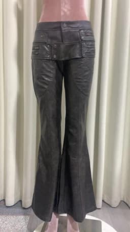 Lautaro Spring Autumn Distressed Pu Leather Flare Pants Women High Waist Grunge Punk Style Luxury Emo Clothes Streetwear 2026