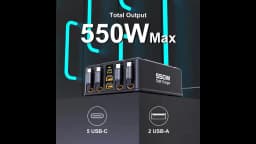 550W 7-in-1 Charging Station with 100W Retractable USB C Cable GaN Fast Charger for MacBook Pro iPhone 17 Samsung Laptop Tablet