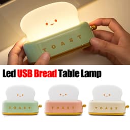 USB Rechargeable LED Bread Toast Night Light Table Lamp Bedside Portable for Bedroom Kids Room Baby Gift Holiday Decor Birthday