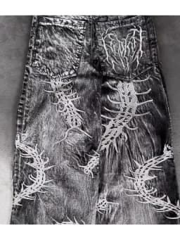 Y2K New Retro Centipede Embroidery Pattern Washed Oversized Wide-Leg Pants Street Gothic Harajuku Floor Pants For Men and Women