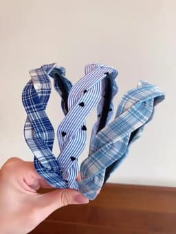 2026 New Preppy Style Gingham Braided Headband for Girls Blue Plaid Soft No Slip Hair Accessories for Toddler Kids Fashion Gift