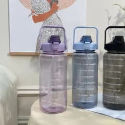 2L Water Bottle Portable Straw Plastic Water Cup for Outdoor Sports Fitness Adult High Value Big Fat Cup with Time Marker