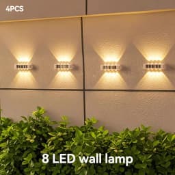 4Pcs Solar Up Down Wall Lights 8LED Warm White Outdoor Waterproof Wall Washer Lamp Auto On/Off Light Control Easy Install for Courtyard Garden Fence Decoration