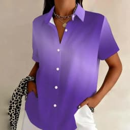 Summer Women's Plus-Size Shirt, Gradient Purple Series, Elegant, Intellectual, Trendy and Romantic, Suitable for Dating and Part