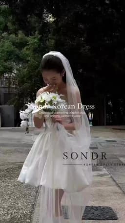 Sondr Customized Strapless Korean Short Wedding Dresses Photos Shoot Corset Back Bride Dress Taffeta Mini Bridal Gown