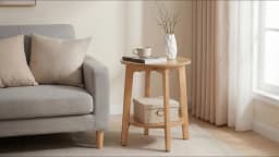 JHK Wood Round Side Tables Coffee Table For Living Room 2-Tier Center Counter with Storage Shelf Bedside Nightstand with Non-Slip Pads
