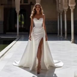 Elegant Mermaid Satin Wedding Dresses With Slit Sheath Detachable Train Long Bridal Party Gown For Women Vestidos De Novia