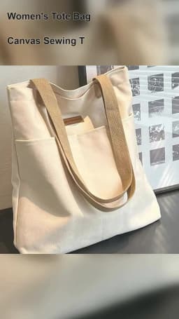 Women's Large Capacity Canvas Tote Bag with Sewing Thread Convenient Practical Commuter Handbag Advanced Sense Female's Bag