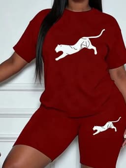 Women's Plus-Size Casual Shorts Set with Running Animal Pattern Print Design, Fashionable and Comfortable