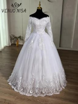 Customized Off Shoulder Plus Size Wedding Dresses 2026 New Luxury Long Sleeve For Bride Dress Wedding Gown Princess Vintage