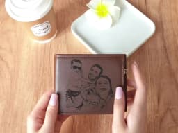 Engraving Picture Wallet DIY Customized Image Carving Text Men's  Short Slim Three Fold Leather Father's Day Zipper Coin Purse