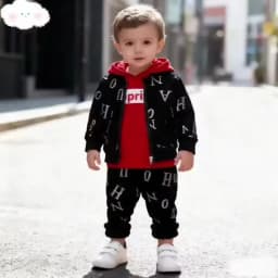 Toddler 3Pcs Letter Print Tracksuit Zip Up Jacket Red Hooded Sweatshirt Elastic Cuffed Jogger Pants Kids Streetwear Outfit Set