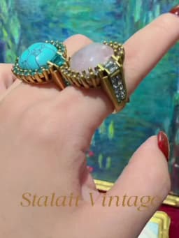 Vintage Art Deco Turquoise Ring | 18K Gold-Plated & Copper | Prong-Set Stone Design
