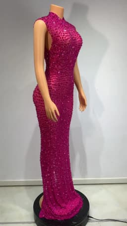 Sparkly Rhinestone Sleeveless Stretchy Mesh See Through Long Dress Women Luxury Evening Prom Gown Singer Dancer Show Stage Wear