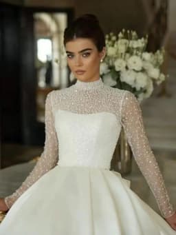 Customized A-line Dress, High-neck Wedding Dress, Elegant Bow Puffy Dress, Wedding Dress Vestido De Novia