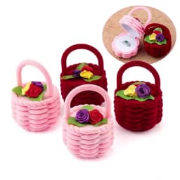 1 Piece Cute Flower Basket Velvet Wedding Engagement Ring Box Gift Box Holder for Earrings Necklace Display Jewelry Case