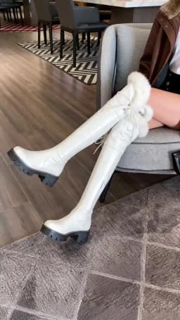 Cuffed Faux Fur Thick-Soled Over-The-Knee Boots Lace-Up Side Buckle Sweet Thick-Heeled Boots Warm And Comfortable Women's Shoes