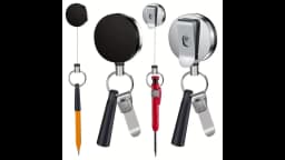 2pcs 23.6" Steel Wire Retractable Pen Holder, Heavy Duty Silicone & Metal Clip for Carpenters, Nurses, Construction, Waitstaff