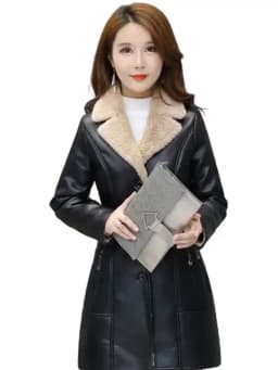 Womens Leather Windbreaker Plus Velvet Thick PU Leather Cotton Coat Long Suit Collar Large Size Fashion Warm Leather Jackets