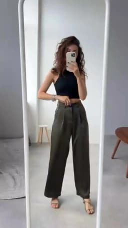 Garemay Summer Autumn Women's Pants Loose Solid Classic Black Straight High Waist Casual Silk Satin Wide Leg Trousers for Women