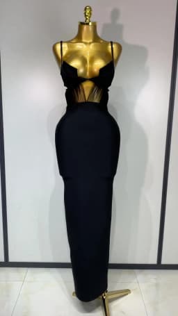 Fashion Black Spaghetti Strap Maxi Long Bandage Dress Mesh Cut Out Elegant Celebirty Bodycon Evening Club Party Birthday Dresses