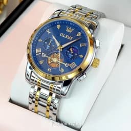 OLEVS 2856 Quartz Watch for Men Flywheel Skeleton Chronograph Moon Phase Multifunctional Stainless Steel Men's Wristwatches