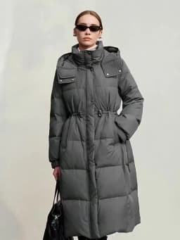 AMII Down Jacket 2025 Winter New Casual Warm Solid Color Hooded Straight Long Down Coat Zipper Long Sleeves Women's Top 12544149