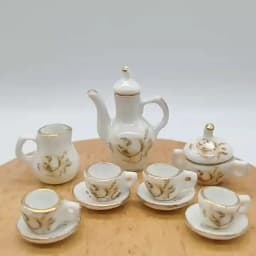 1set 1:12 Dollhouse Miniature Ceramic Brown Rose Teapot Tea Set Wine Set Tableware Mini Tea Cup Wine Glass Model Decor Toy