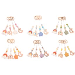 4 Pcs Beech Wood Baby Play Gym Frame Newborn Activity Fitness Rack Hanging Pendants Toys Crochet Rattle Teether Kids Room Decor