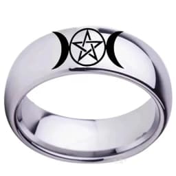 Stainless Steel Triple Moon Goddess Wicca Pentacle Ring Crescent Moon Pentagram Pagan Rings For Women Men Jewelry Freeship